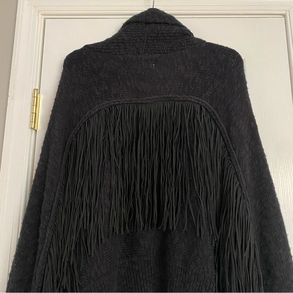 Wildfox Fringe Marishka Cardigan Cotton Rich Knit Sweater Small Black